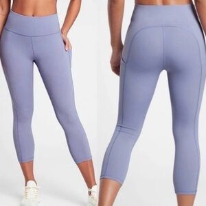 Athleta Ultimate Stash Pocket Capri High-Waist Crop Active Leggings in Lavender